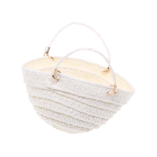 Perfeclan 1/12 Puppenhaus handgewebte Tasche, Puppenhaus-Einrichtungszubehör, Kunsthandwerk, Rollenspiel, Miniatur-Aufbewahrungskorb, Weiß von Perfeclan