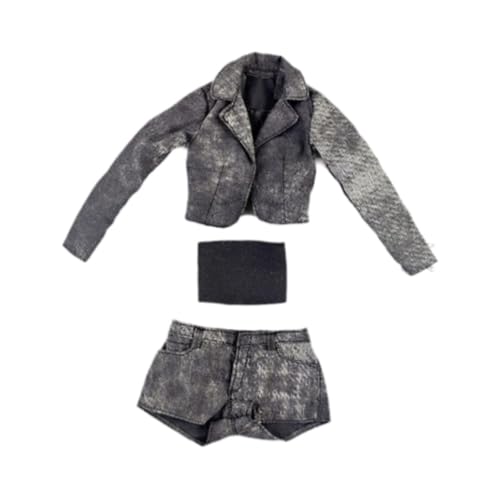 Perfeclan 1/6 Kurzjacke, Shorts und Tube Top Set Miniaturanzug Set tragbares stilvolles leichte weiche Action -Figur Doll Kleidung, Schwarzgrau Perfeclan 1/6 Kurzjacke, Shorts und Tube Top Set Miniaturanzug Set tragbares stilvolles leichte weiche Action -Figur Doll Kleidung, Schwarzgrau von Perfeclan