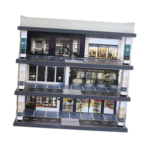Perfeclan 1/64 Modellauto-Vitrine, Aufbewahrungsbox für Spielzeugautos, Straßendiorama, staubdichtes Ornament mit LED-Licht, 4-stufiges Miniatur-Szenenmodell von Perfeclan