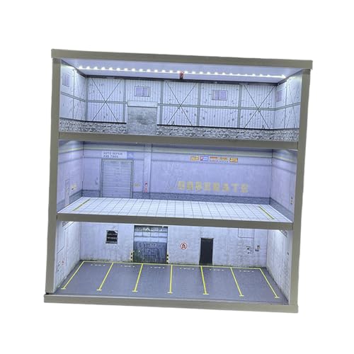 Perfeclan 1/64 Modellauto-Vitrine, Parkplatzszene, Garagen-Diorama mit LED-Licht, Foto-Requisiten-Dekoration, 3-stufige Spielzeugauto-Vitrine, Style B von Perfeclan