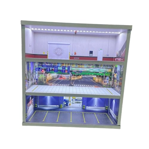 Perfeclan 1/64 Modellauto-Vitrine, Parkplatzszene, Garagen-Diorama mit LED-Licht, Foto-Requisiten-Dekoration, 3-stufige Spielzeugauto-Vitrine, Style D Perfeclan 1/64 Modellauto-Vitrine, Parkplatzszene, Garagen-Diorama mit LED-Licht, Foto-Requisiten-Dekoration, 3-stufige Spielzeugauto-Vitrine, Style D von Perfeclan