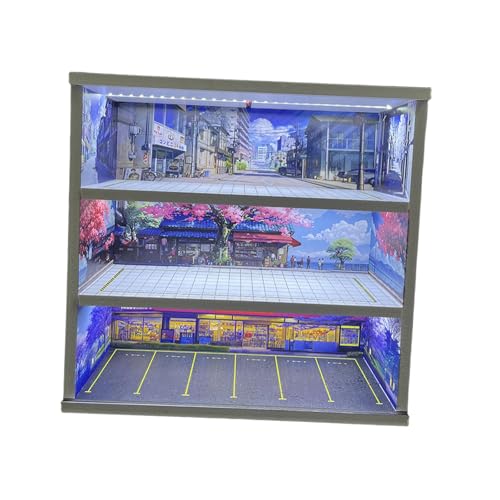 Perfeclan 1/64 Modellauto-Vitrine, Parkplatzszene, Garagen-Diorama mit LED-Licht, Foto-Requisiten-Dekoration, 3-stufige Spielzeugauto-Vitrine, Style F Perfeclan 1/64 Modellauto-Vitrine, Parkplatzszene, Garagen-Diorama mit LED-Licht, Foto-Requisiten-Dekoration, 3-stufige Spielzeugauto-Vitrine, Style F von Perfeclan