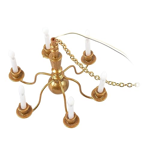 Perfeclan 1/87 Miniatur Kronleuchter Modell Kerze Deckenlampe Diorama Modell Layout Lichter für Puppenhaus Garten Sand Tisch Layout Ornamente, Gold 14,5cmx6cm von Perfeclan