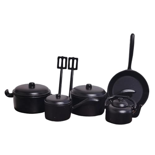 Perfeclan 1:12 Dollhouse Mini Kochgeschirr Mini Kochspiel Set Life Szene Rollendekortepan Pan -Modell von Miniaturszene, Schwarz von Perfeclan