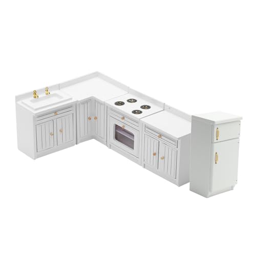Perfeclan 1:12 Puppenhaus Miniaturmöbel Holzherd Spüle Schrank Kühlschrank Set Rollenspiel Spielzeug für Kinder 3+ Weihnachtsgeburtstagsgeschenk, Weiß Perfeclan 1:12 Puppenhaus Miniaturmöbel Holzherd Spüle Schrank Kühlschrank Set Rollenspiel Spielzeug für Kinder 3+ Weihnachtsgeburtstagsgeschenk, Weiß von Perfeclan
