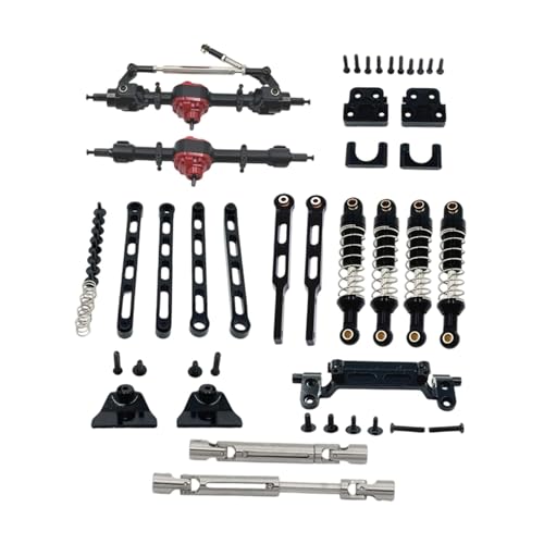 Perfeclan 1:12 RC Auto Vorder- und Hinterachse Set Stoßdämpfer Halterungen Zubehör Verbindungsstangen Zugstangen für MN82 MN82S MN82Pro Spielzeug Fahrzeuge, Schwarz von Perfeclan
