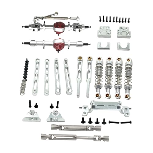 Perfeclan 1:12 RC Auto Vorder- und Hinterachse Set Stoßdämpfer Halterungen Zubehör Verbindungsstangen Zugstangen für MN82 MN82S MN82Pro Spielzeug Fahrzeuge, Silber von Perfeclan