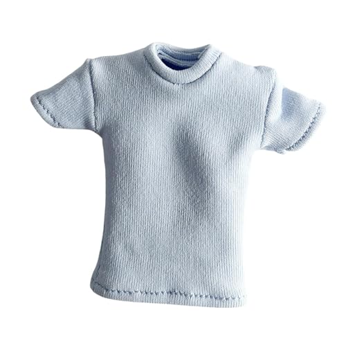 Perfeclan 1:12 T-Shirt Miniatur-Kleidung Kurzarm 1/12 Zubehör für 6-Zoll-Anziehpuppenmodellfiguren Körperzubehör, Blau von Perfeclan