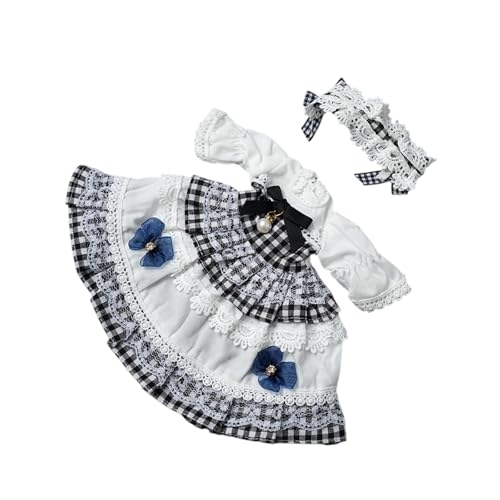Perfeclan 1:6 BJD Puppe Kariertes Kleid, Anzieh-Foto-Requisiten für kleine Mädchen, Kostüm, Cosplay für 11,81 Zoll Fashion Girl Actionfigur Puppe, Dunkelblau von Perfeclan