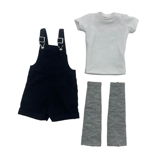 Perfeclan 1:6 Kurzer Overall mit und Oberteil mit Wadensocken, realistisches Stoffoutfit, Mini-Shorts, Strampler, Latzhose für 12-Zoll-Puppenmodell, Schwarz von Perfeclan