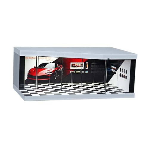 Perfeclan 1:64 Garagenvitrine Schaufenster Fahrzeugszene Spielzeugausstellungshalle Diorama für Puppenmodellautos Actionfiguren Diorama-Layout, Schwarz-weißes Gitter Perfeclan 1:64 Garagenvitrine Schaufenster Fahrzeugszene Spielzeugausstellungshalle Diorama für Puppenmodellautos Actionfiguren Diorama-Layout, Schwarz-weißes Gitter von Perfeclan