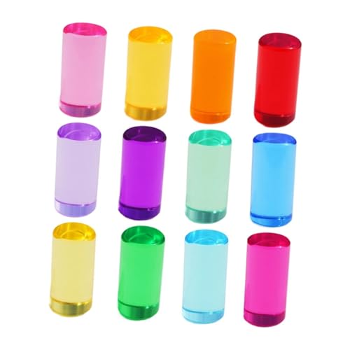 Perfeclan 12-teiliges Regenbogen-Baustein-Set für die Früherziehung von Kindern, farbenfrohe Lernaktivitäten im Vorschulalter, Acryl-Zylinderblöcke, Durchmesser 5 cm von Perfeclan