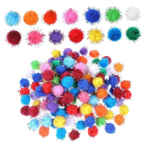Perfeclan 200 x Pompons, Pom-Pom-Bälle, Bastelmaterial, Kunst und Handwerk, für Heimdekorationen, Partys, Weihnachtsdekoration, Hobbybedarf, Glitzer 1cm von Perfeclan
