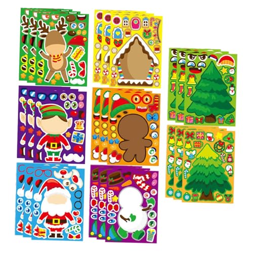Perfeclan 24 Blätter Weihnachtsaufkleber mit weihnachtlichem Thema, Partygeschenke, dekorative Spiele, Feiertags-Anziehdekoration, Weihnachtsaufkleber, Style A von Perfeclan