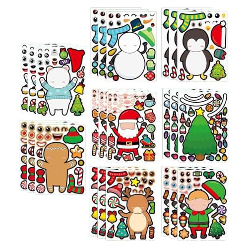 Perfeclan 24 Blätter Weihnachtsaufkleber mit weihnachtlichem Thema, Partygeschenke, dekorative Spiele, Feiertags-Anziehdekoration, Weihnachtsaufkleber, Style B von Perfeclan