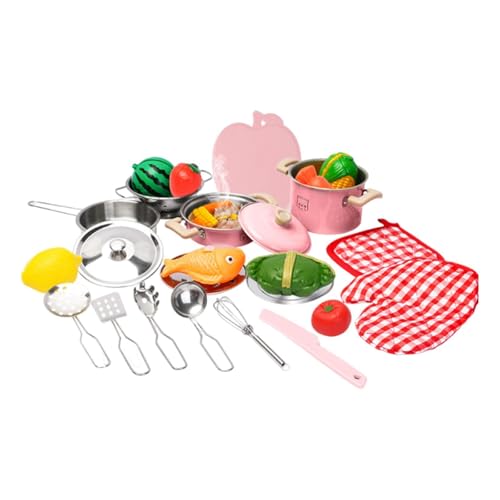 Perfeclan 25-teiliges Kochspielset für Kinder und Kleinkinder, realistisch, entwickelt Feinmotorik, leichtes Mehrzweck-Kochgeschirr aus Edelstahl von Perfeclan