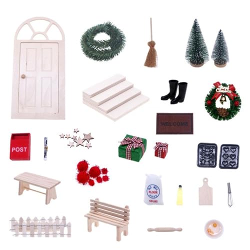 Perfeclan 27 Stück kleine Feen-Holztüren, Weihnachts-Miniaturdekorationen, 1:12 Puppenhaus-Szenen-Requisiten für Eisenbahn-Architektur von Perfeclan