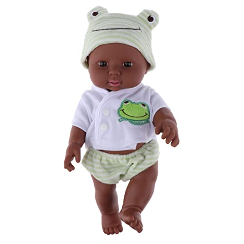 Perfeclan 30 cm Dunkelhäutige WeichkörperSpielzeugpuppe Afrikanische Neugeborene SpielzeugSpielzeugpuppe BabySpielzeugpuppe mit Kleidung, Babypuppe mit Schlafaugen für Kinder ab 3 Jahren, Grün von Perfeclan