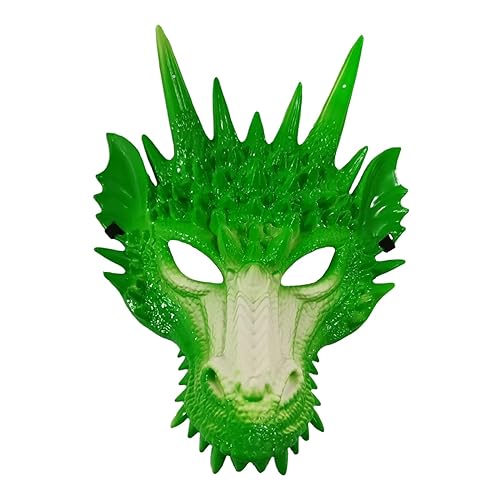 Perfeclan 3D Drachenmaske, Tierkopfschmuck, Maske, Neuheit Requisiten, 3D Party Halbgesichtsmaske, Halloween Maskerade Maske für Festival, Kostüm, Halloween, Ka, Grün Weiß von Perfeclan