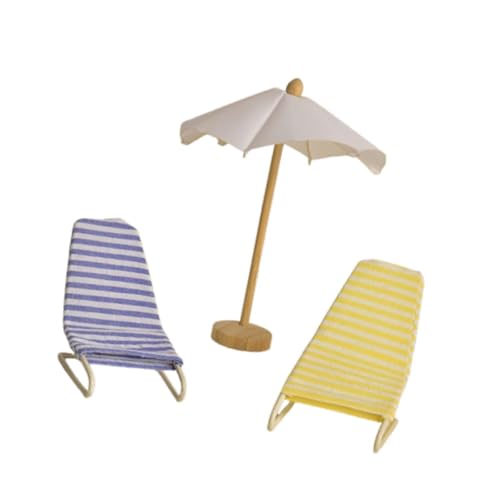 Perfeclan 3pcs 1:12 Dollhouse Beach Stuhl und Regenschirm, handgefertigte Mini -Modell -Landschaftsvorräte, Simulationszubehör Spielzeug, Blau Gelb von Perfeclan