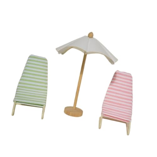 Perfeclan 3pcs 1:12 Dollhouse Beach Stuhl und Regenschirm, handgefertigte Mini -Modell -Landschaftsvorräte, Simulationszubehör Spielzeug, Rosa Grün von Perfeclan