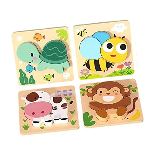 Perfeclan 4 Stück Tierpuzzles aus Holz Holzhandwerk Lernaktivitäten Tierformpuzzles für Geburtstagsgeschenke Partyspielzeug 2 3+ Jahre, Stil B von Perfeclan