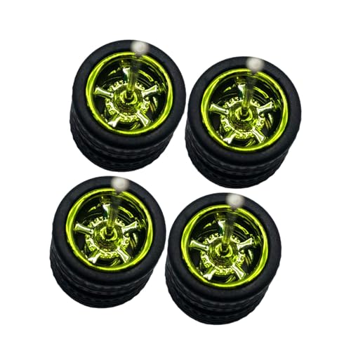 Perfeclan 4 Stücke 1/64 Modellautoräder Reifen Reifen Zubehör Zubehör Durchmesser 1.1 cm für Sammler Geschenkidee Miniatur modifiziert, GrÜn von Perfeclan
