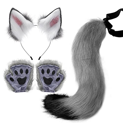Perfeclan 4X Plüsch Und Set Lolita Cosplay Kunstplüsch Wolf Haarspange Zum Verkleiden, grau Perfeclan 4X Plüsch Und Set Lolita Cosplay Kunstplüsch Wolf Haarspange Zum Verkleiden, grau von Perfeclan