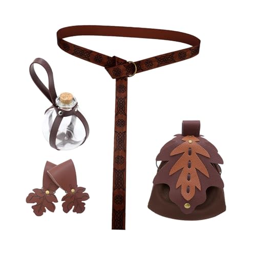 Perfeclan 5 stück Mittelalterlichen Gürtel Tasche Rock Wanderungen Flasche PU für Bühne Zeigen Geburtstag, Braun von Perfeclan