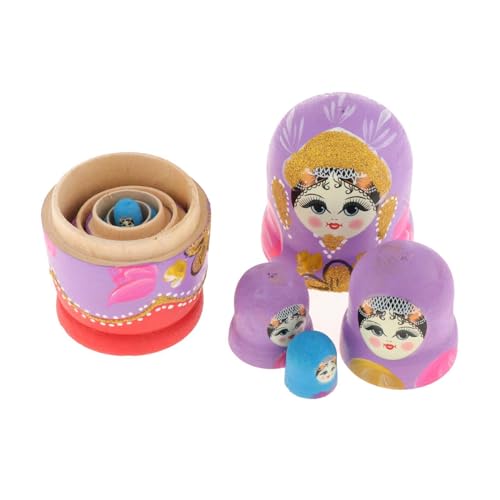 Perfeclan 5-teiliges Russisches Nistpuppen-Set, Puppen, handbemaltes Holzstapel-Set, handgefertigtes Spielzeug für Kleinkinder, Jungen und Mädchen, violett von Perfeclan