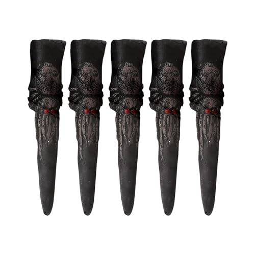 Perfeclan 5 x künstliche Hexenfinger, Hexennägel, gruselige, Monster-Fingerspitzen, Nagelabdeckungen für Bühnenauftritte, Make-up, Bar-Verkleidung, Schwarz von Perfeclan