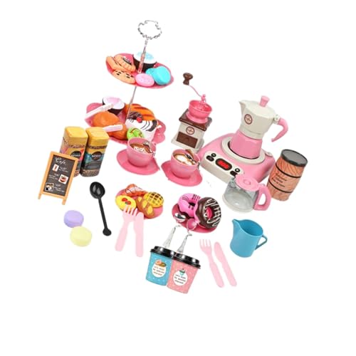 Perfeclan 52-teiliges Espressomaschinen-Spielset, Rollenspielset, Kaffeemaschinen-Spielzeug, sensorisches Spielzeug für Kinder im Alter von 3 4 5 Jahren, ROSA von Perfeclan