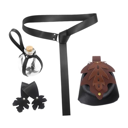 Perfeclan 5Pcs Medieval Gürtel Tasche Rock Wanderungen Flasche Medieval Kostüm Zubehör für Party, Schwarz von Perfeclan