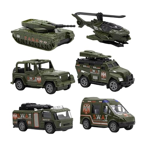 Perfeclan 6-teiliges Fahrzeug aus Legierung, zum Zurückziehen und Losfahren, 7–8 cm, für Kinder ab 3 Jahren, grünes Metallgehäuse, schlagfest, robuste, Style B von Perfeclan