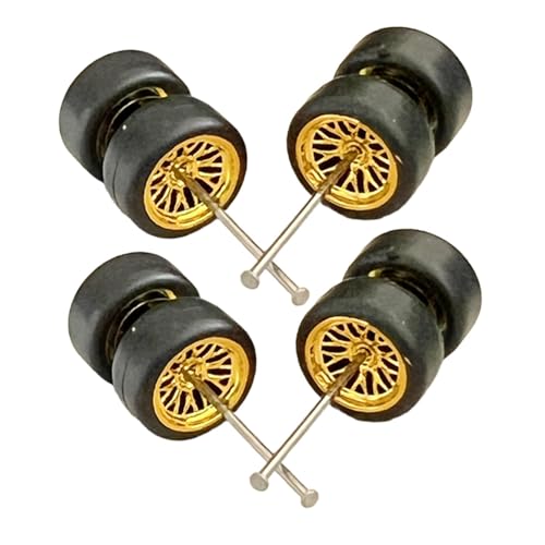 Perfeclan 8-teilige Räder im Maßstab 1/64, Simulationsmodell-Autoräder, Reifen mit Miniatur-Rollwellenspielzeug für Sammler, Automodelle für Kinder, Gold B von Perfeclan