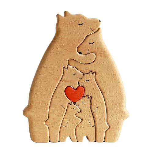 Perfeclan Bärenfamilie Holzpuzzle Holzdekoration, DIY, Desktop-Ornament Holzbären-Puzzle-Skulpturen für Geburtstagsgeschenke für Mama und Papa, 6 Bären von Perfeclan