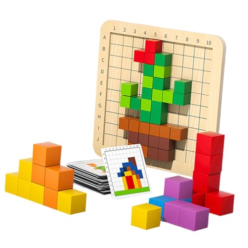 Perfeclan Bunte Würfel Bausteine Puzzle Spielzeug Klassenzimmer Sortieren Stapeln Spielzeug Mathematische Hilfsmittel für Kinder Kinder Geburtstagsgeschenk, mit 24 Karten von Perfeclan