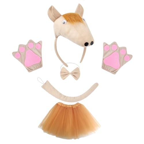 Perfeclan Cartoon Horse Kostüm Rock Stirnband Fliege Biege Schwanz für dramatische Spielfamilienparty Perfeclan Cartoon Horse Kostüm Rock Stirnband Fliege Biege Schwanz für dramatische Spielfamilienparty von Perfeclan