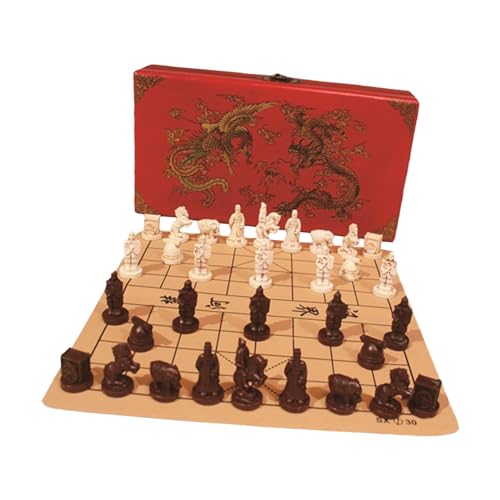 Perfeclan Chinesische Retro-Krieger-Schach-Harz-Schachfiguren, Unterhaltungsgehirnentwicklung, mit Aufbewahrungsbox-Geburtstagsgeschenken von Perfeclan