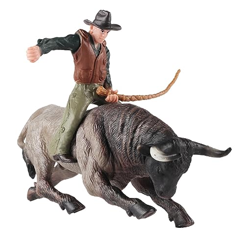 Perfeclan Cowboy mit Stier-Figur, Miniatur-Rinderreitfigur, Rollenspiel-realistische Bauernhof-Kuh-Figur für Feengarten-Architekturmodell, Grauer Bullenangriff Perfeclan Cowboy mit Stier-Figur, Miniatur-Rinderreitfigur, Rollenspiel-realistische Bauernhof-Kuh-Figur für Feengarten-Architekturmodell, Grauer Bullenangriff von Perfeclan