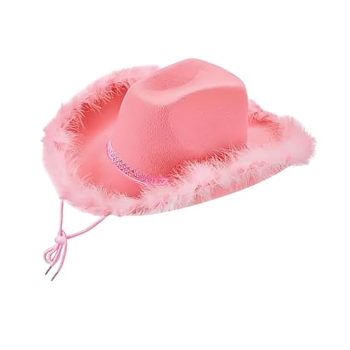 Perfeclan Cowboyhut kreative Retro Feather Cowgirl Hut für Partyzubehör Cosplay Festlichkeit festlich, Rosa von Perfeclan