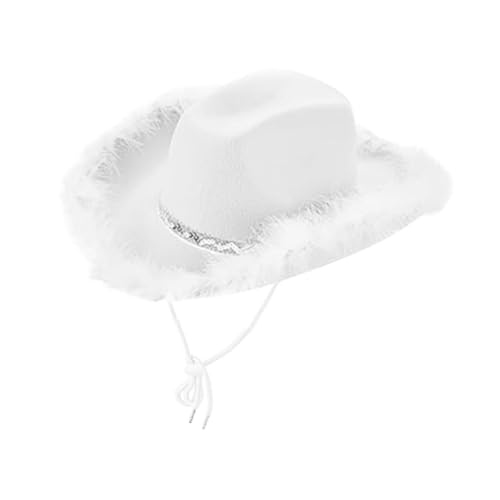 Perfeclan Cowboyhut kreative Retro Feather Cowgirl Hut für Partyzubehör Cosplay Festlichkeit festlich, Weiß von Perfeclan