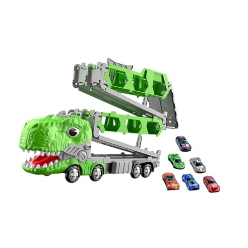 Perfeclan Dinosaurier-Transport-LKW-Träger, zusammenklappbare Dinosaurier-Auswurf-Rennstrecke, Robustes Dinosaurier-Auto-Fahrzeug-Spielset für den Vorschulalter, 12 Autos von Perfeclan