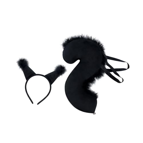 Perfeclan Eichhörnchen-Ohren und Schwanz-Set, Cosplay, Cartoon-Kopfbedeckung, Haarreifen für Halloween, Abschlussball, Schwarz von Perfeclan