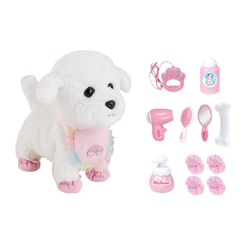 Perfeclan Elektrisches Plüschtier, Stofftier, spazierender Freund vor dem Schlafengehen, kreativer Spaziergang, Hundebegleitertier für Jungen, Bichon Frise von Perfeclan