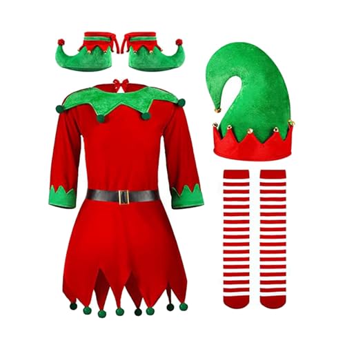 Perfeclan Elfen-Weihnachtskostüm-Outfit, Kostüm, Weihnachtsmann-Kostüm, Kleidungsset für Rollenspiele, Feiertage, Weihnachten, Karneval, Festival, für Höhe 110cm von Perfeclan