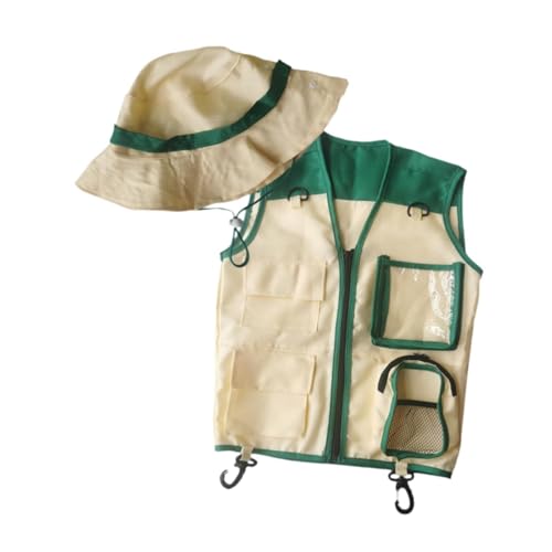 Perfeclan -Entdeckerweste und -Mütze, Cargoweste und -Mütze für Jungen und Mädchen, Outdoor-Abenteuer-Set, Kinderkostüm für Paläontologen, Wandern, GrÜn Perfeclan -Entdeckerweste und -Mütze, Cargoweste und -Mütze für Jungen und Mädchen, Outdoor-Abenteuer-Set, Kinderkostüm für Paläontologen, Wandern, GrÜn von Perfeclan