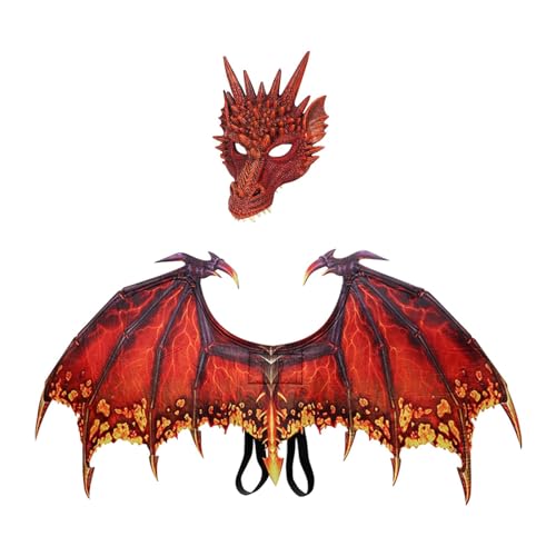 Perfeclan Erwachsene Cosplay Maskerade Kostüm Maske Flügel Halloween Kostüm Set für Karneval Ostern Geburtstag Party Dress Up, Rot von Perfeclan