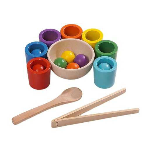 Perfeclan Farbsortierspielzeug, Regenbogenbälle in Bechern mit Zange und Löffel für, lustige Lernaktivitäten, Farbsortierspiel, pädagogisch von Perfeclan