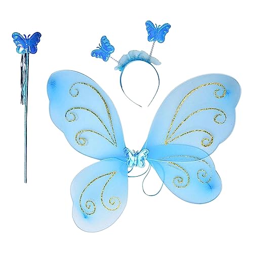Perfeclan Feenkostüm Set für Mädchen, Kinderkostüm, Schmetterlingsflügel, Kinder Cosplay Outfit, Mädchenkostüm für, Blau von Perfeclan